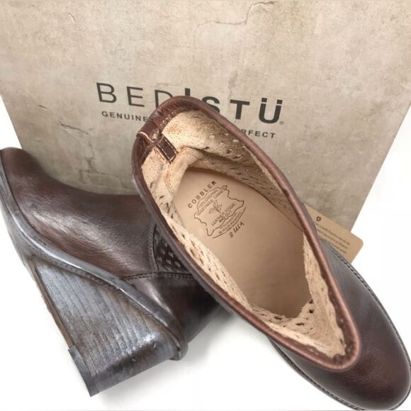 NWT Bed Stu Brown Leather Cobbler Duchess Perforated Wedge Boots Women size 8 - Picture 5 of 7